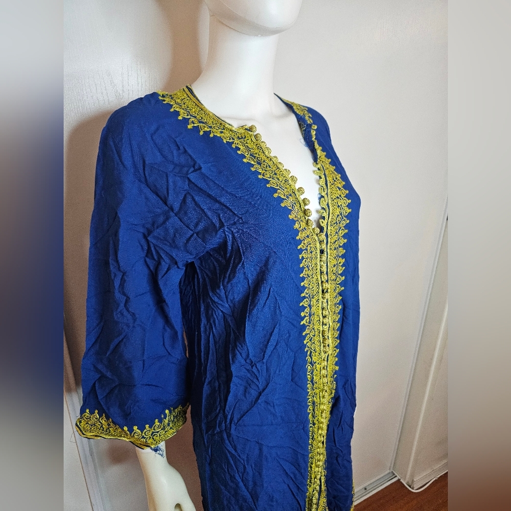 Elegant Blue and Gold Women's Swim Cover-Up Size S - Picture 2 of 12